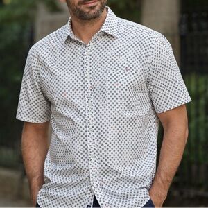 🇺🇸 George Men's White Shirt with Blue and Red Pattern Classic Fit Large July 4